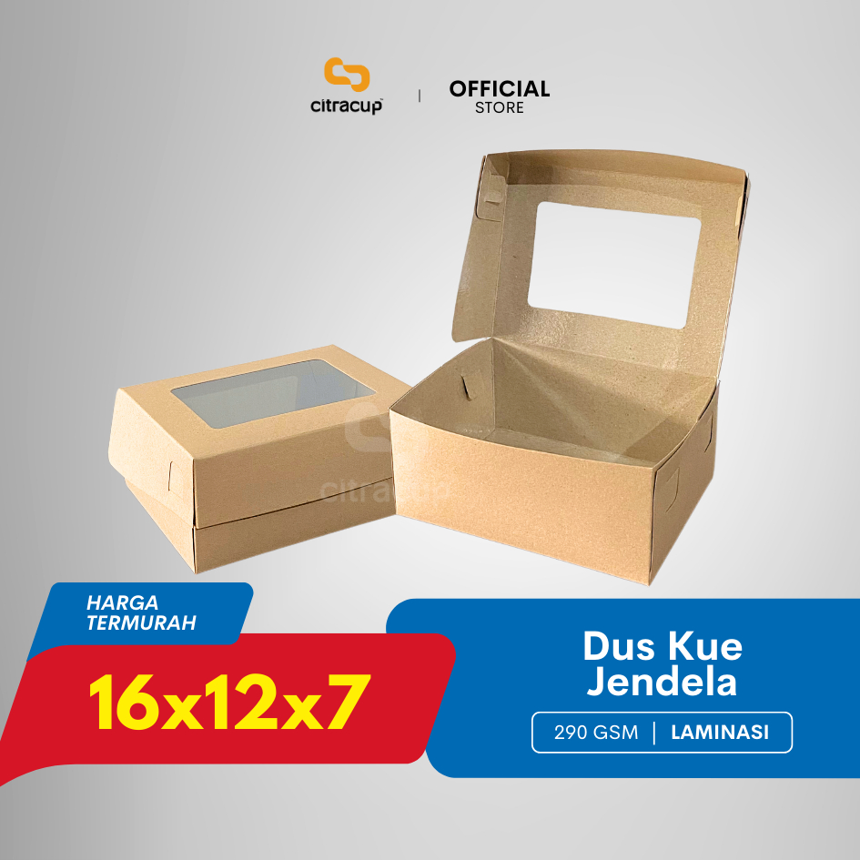 DUS KUE 12X16 KRAFT / BOX SNACK/ KOTAK KARDUS KUE / DUS SNACK JENDELA