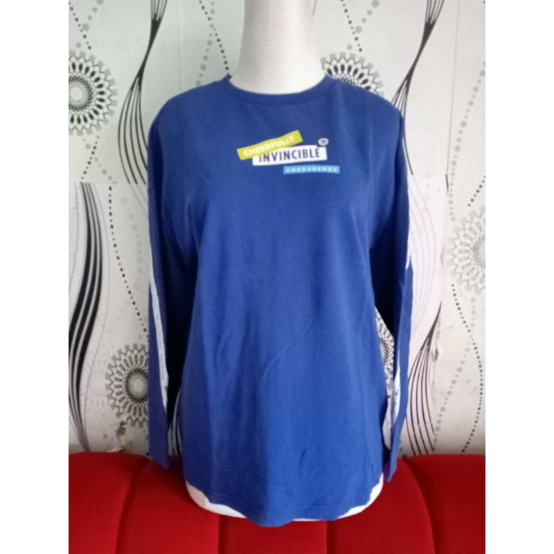 atasan kaos premium brand INDIGO BANK warna biru birel bahan adem lembut