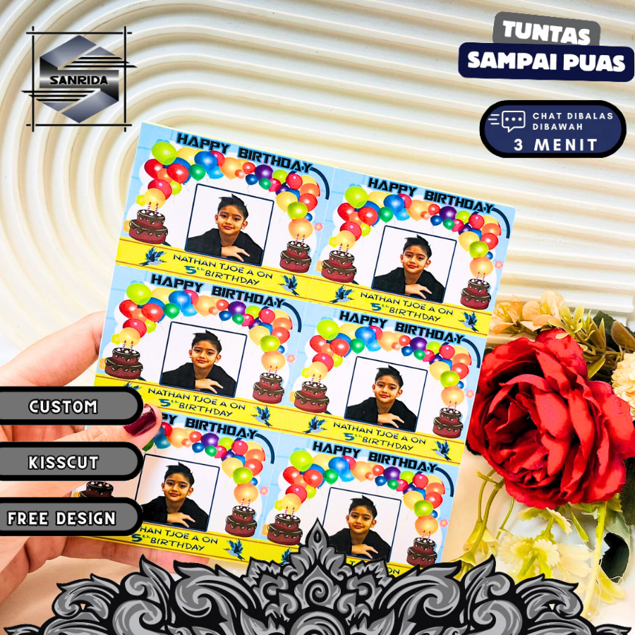 

Sticker Label Hampers Ulang Tahun Persegi Stiker Undangan Birthday Ultah Anak Sanrida Print Custom