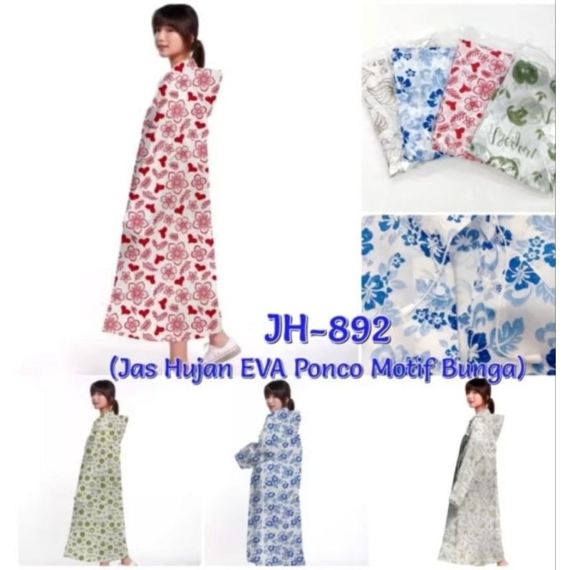 Jas Hujan Ponco Motif Bunga / Jas Hujan Plastik Tebal / Raincoat Dewasa