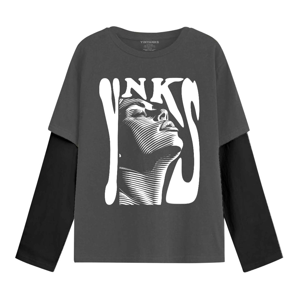 Yinyanks T-shirt Double layer Ynks long sleeve pria wanita unisex