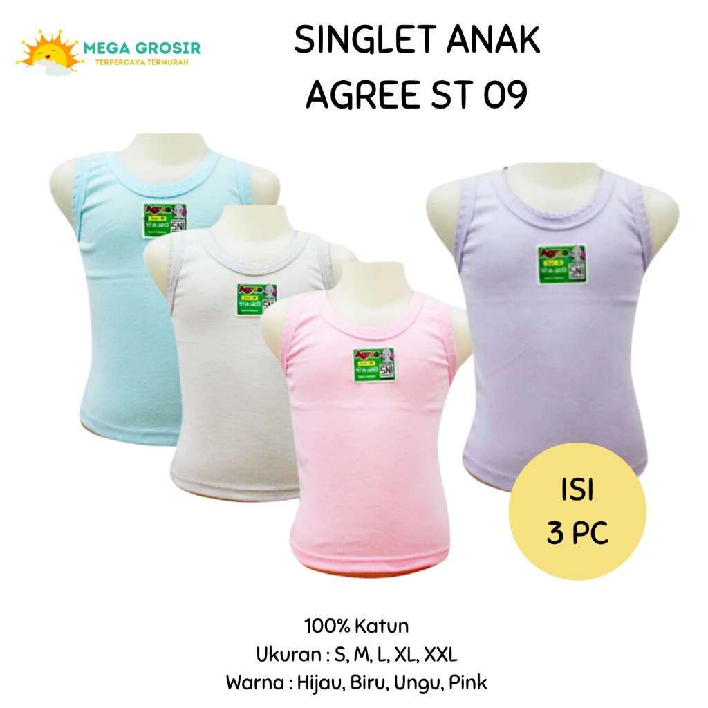 [ISI 3] Singlet AGREE Kids ST 09 / Kaos Dalam Anak AGREE Singlet / Kaos AGREE Warna