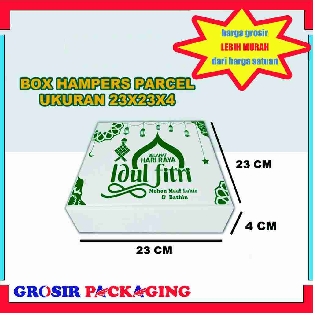 

Box 23x23x4 Cm Putih / Box Hampers Parcel Lebaran / Box Kue Kering / putih eid hijau