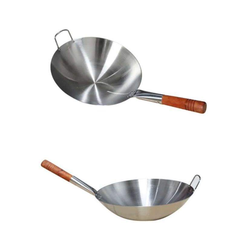 kwali wajan satinless steel gagang kayu anti lengket cepat panas ukuran 32cm