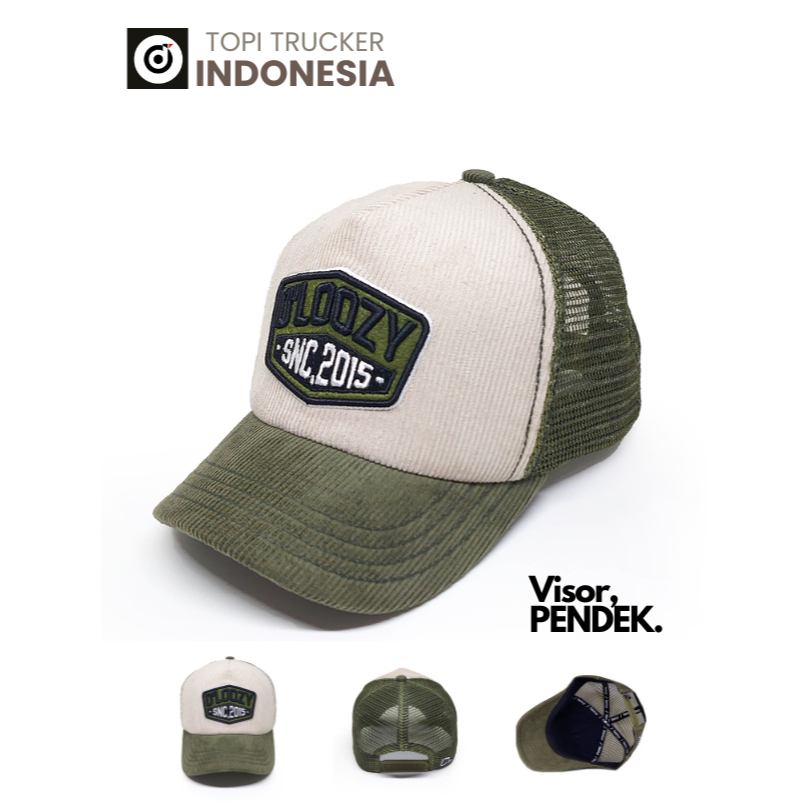 DLOOZY Topi Pria Distro Trucker Jaring Keren Corduroy Army Cream DLZTC-ACA