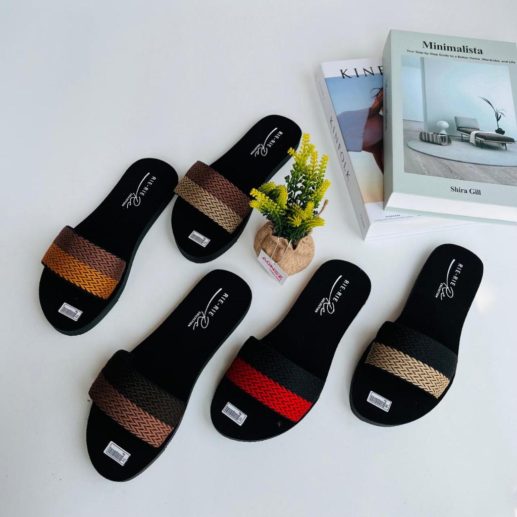 Sandal Wanita Dewasa Slop Rajut Bisban Terbaru Kombinasi Warna Kekinian Tanpa Hak