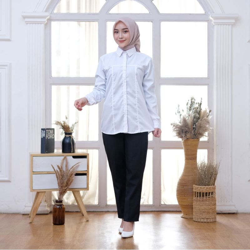 KEMEJA wanita putih POLOS bahan katun Toyobo