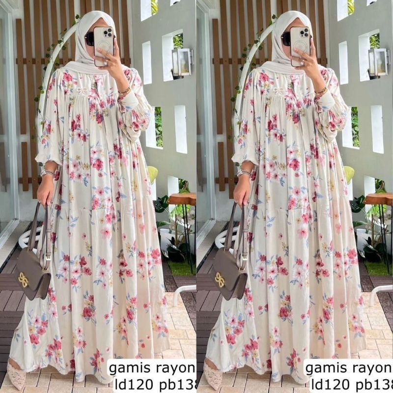Mezora Dress ~ Dress Muslim Terbaru Gamis Bunga Dan Daun Katun Rayon Diamond Original