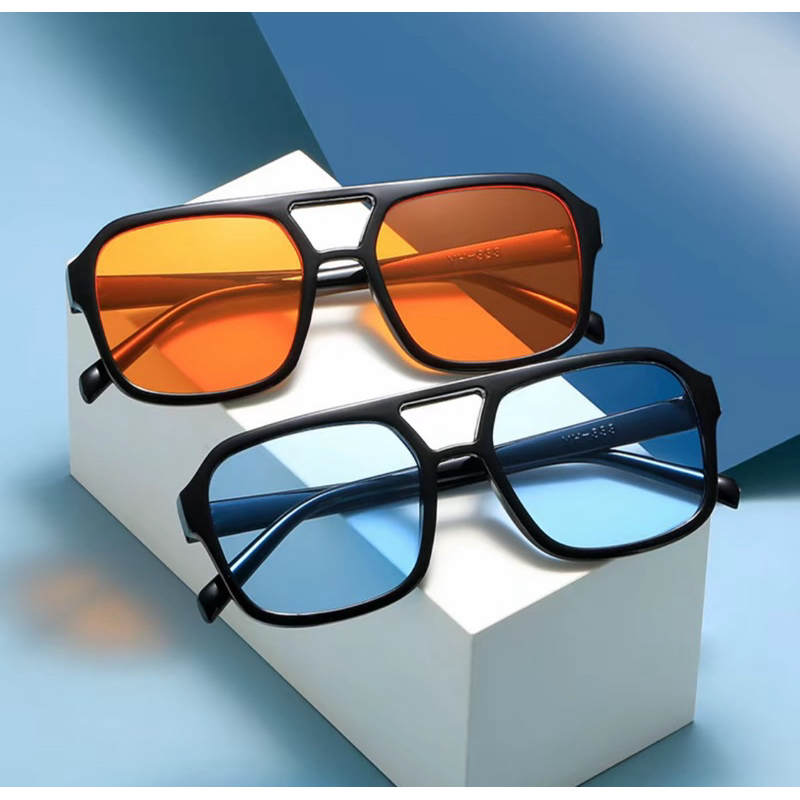 KACA MATA WANITA/COWOK KECE WARNA HITAM BIRU DAN KUNING KACA MATA KEKINIAN