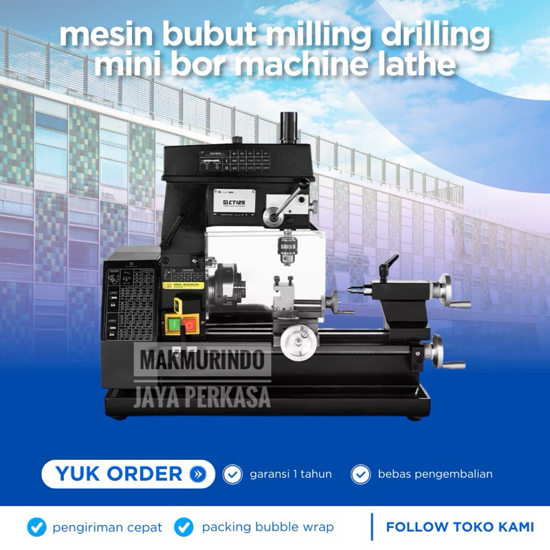 Mesin Bubut Milling Drilling Mini Bor Machine Lathe Multifunction 220V