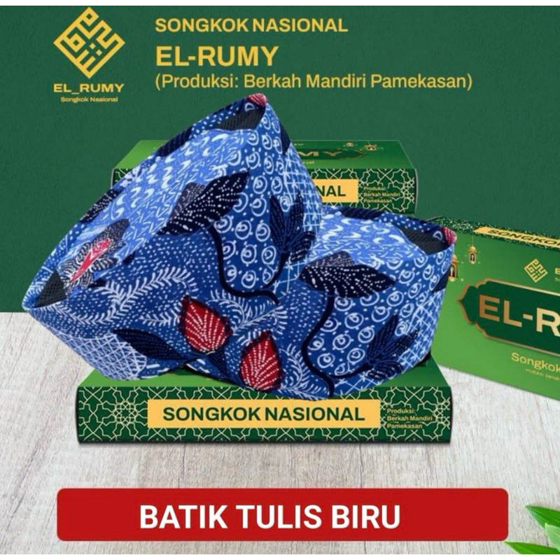 SONGKOK NASIONAL BATIK TULIS BIRU  EL_ RUMY MADURA