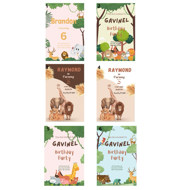 Undangan Ulang Tahun anak Tema Zoo Safari 1 pack isi 10pcs