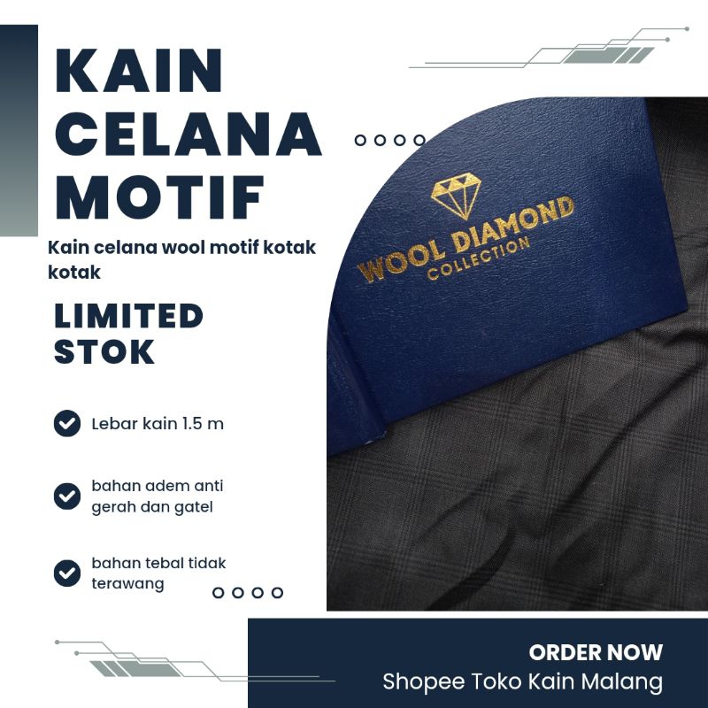 KAIN CELANA | KAIN JAS CELANA WOOL MOTIF KOTAK/BAHAN WOOL PREMIUM/400'S SUPER WOOL METERAN (HARGA PE