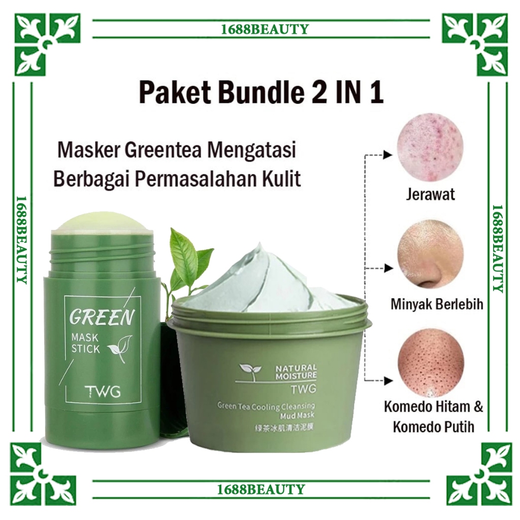 1 Paket TWG Green Stick Masker Wajah Green Tea Mencerahkan kulit & TWG Green Tea Clay Mask Masker Wa