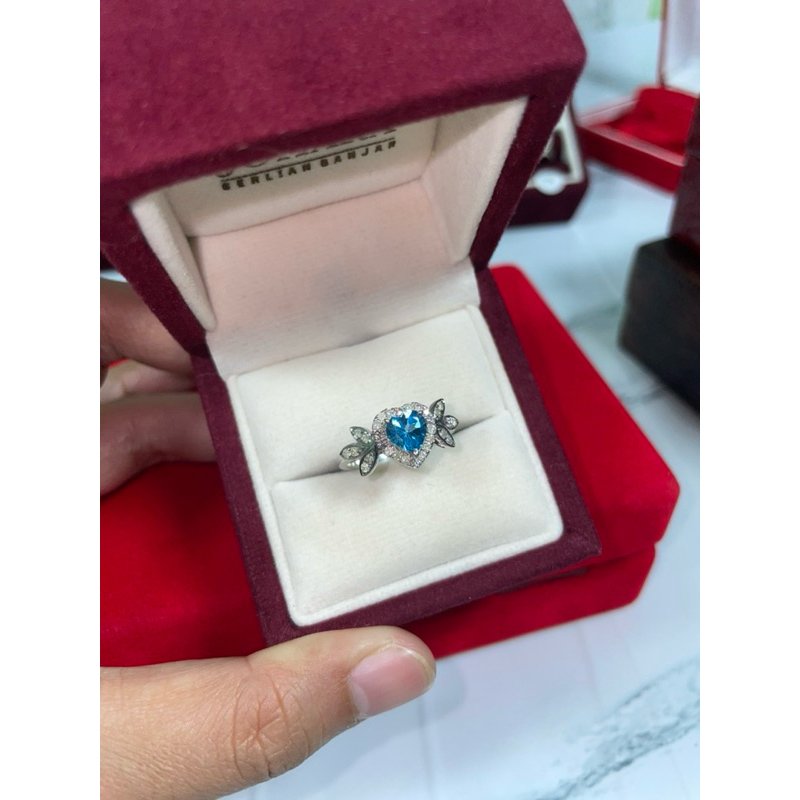 “JOHARA BERLIAN” cincin wanita berlian eropa + batu blue topas ring perak