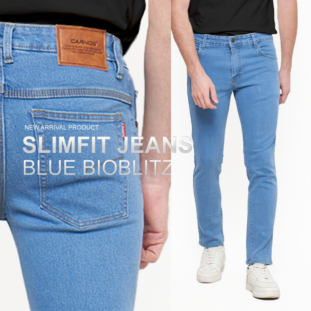 Celana Jeans Panjang Pria Slim fit Biru Muda