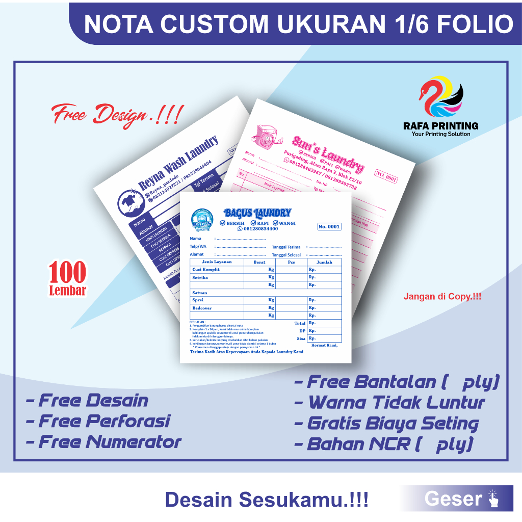 

NOTA LAUNDRY NOTA OLSHOP NOTA CUSTOM PENJUALAN 1 RANGKAP 2 RANGKAP FREE DESAIN