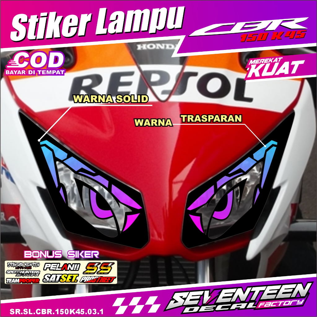 COD STIKER VARIASI LAMPU ALIS MOTOR CBR 150 K 45 TRANSPARAN UV CBR 150 K 45