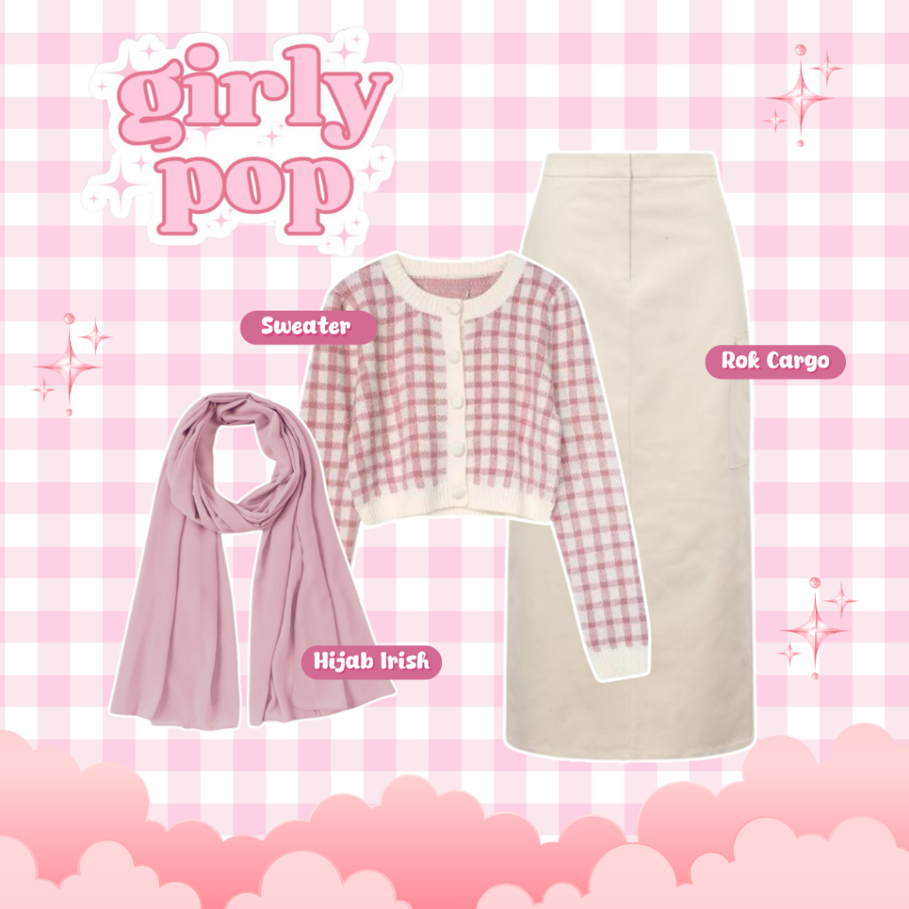 Premium Sharenaoutfit - 3 IN 1 One Set Hijab Korean Girl Outfit Remaja Wanita Kekinian One Set Study