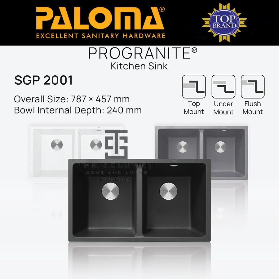 Kitchen Sink Wastafel PALOMA SGP 2001 Bak Cuci Piring Dapur 2 Lubang Progranite Undermount