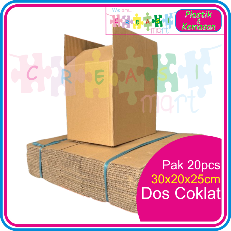 

Kardus Coklat 30cm x 20cm x 25cm Pak 20pcs Dos Box Dus Kardos Polos Size L
