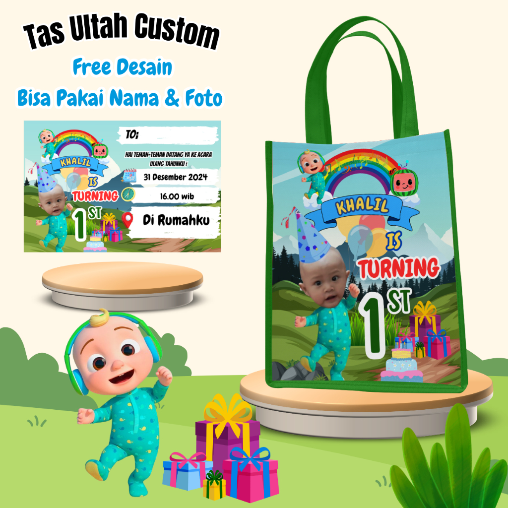

Paket 30 Pcs Tas & Free Undangan Anak Ulang Tahun Custom Desain Muat Kfc Snack Kain