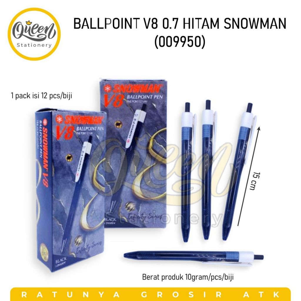 

1 PCS BALLPOINT V8 0.7 HITAM SNOWMAN / PULPEN / BOLPEN HITAM SNOWMAN (009950)