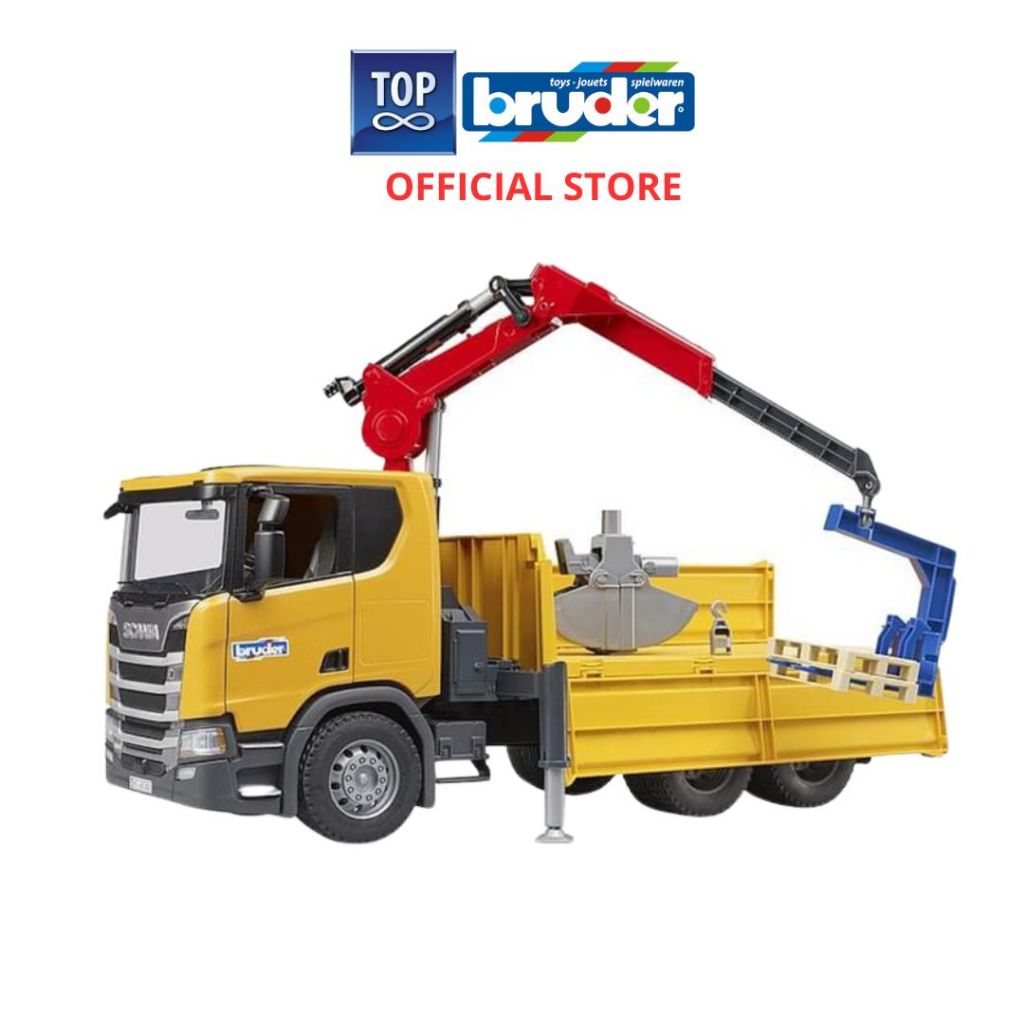 Bruder 3551 Scania Super 560R construction truck with crane and 2 pallet - Mainan Miniatur Truck Sca