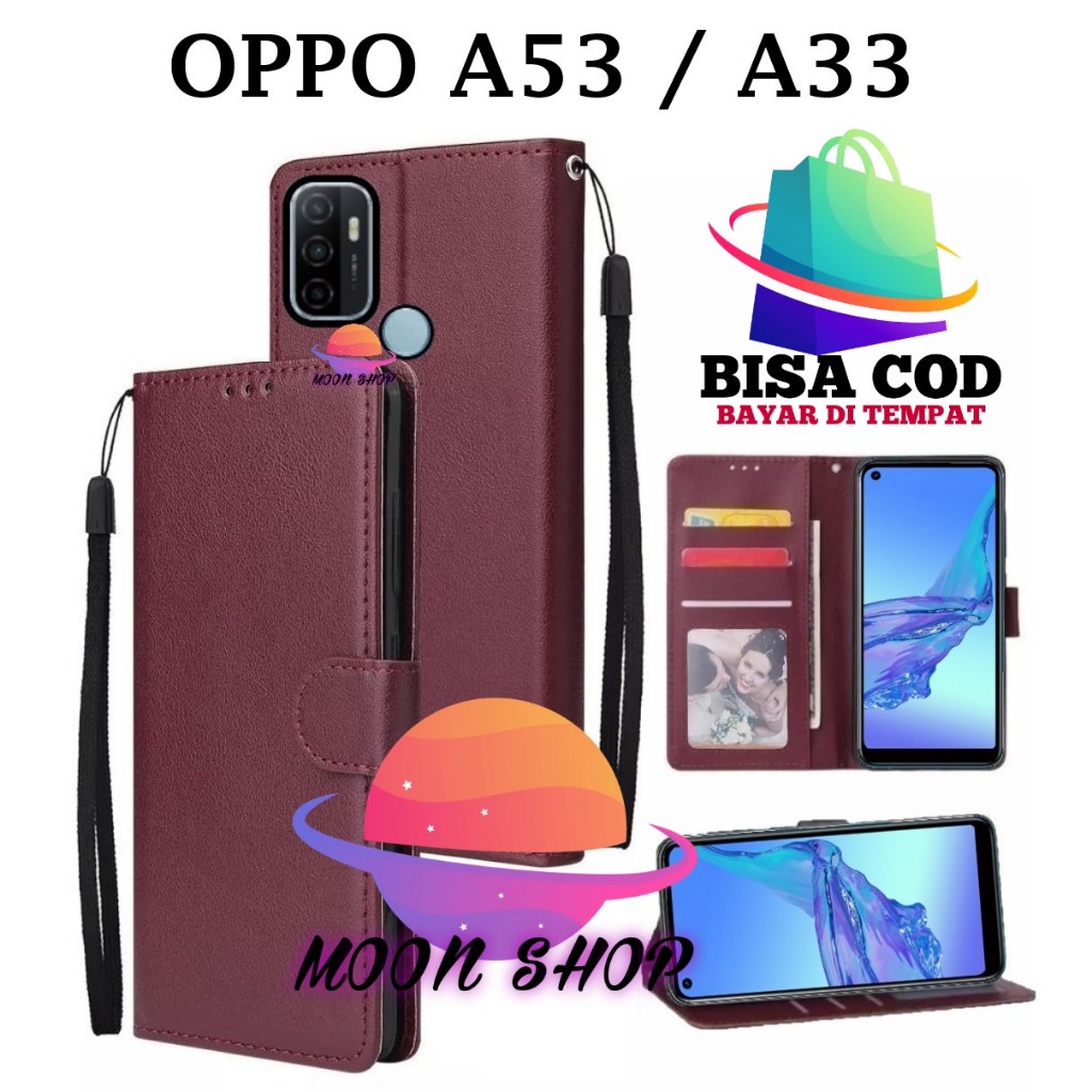 OPPO A53 | A33 FLIP LEATHER CASE PREMIUM - FLIP WALLET CASE KULIT UNTUK OPPO A53 | A33 - CASING DOMP