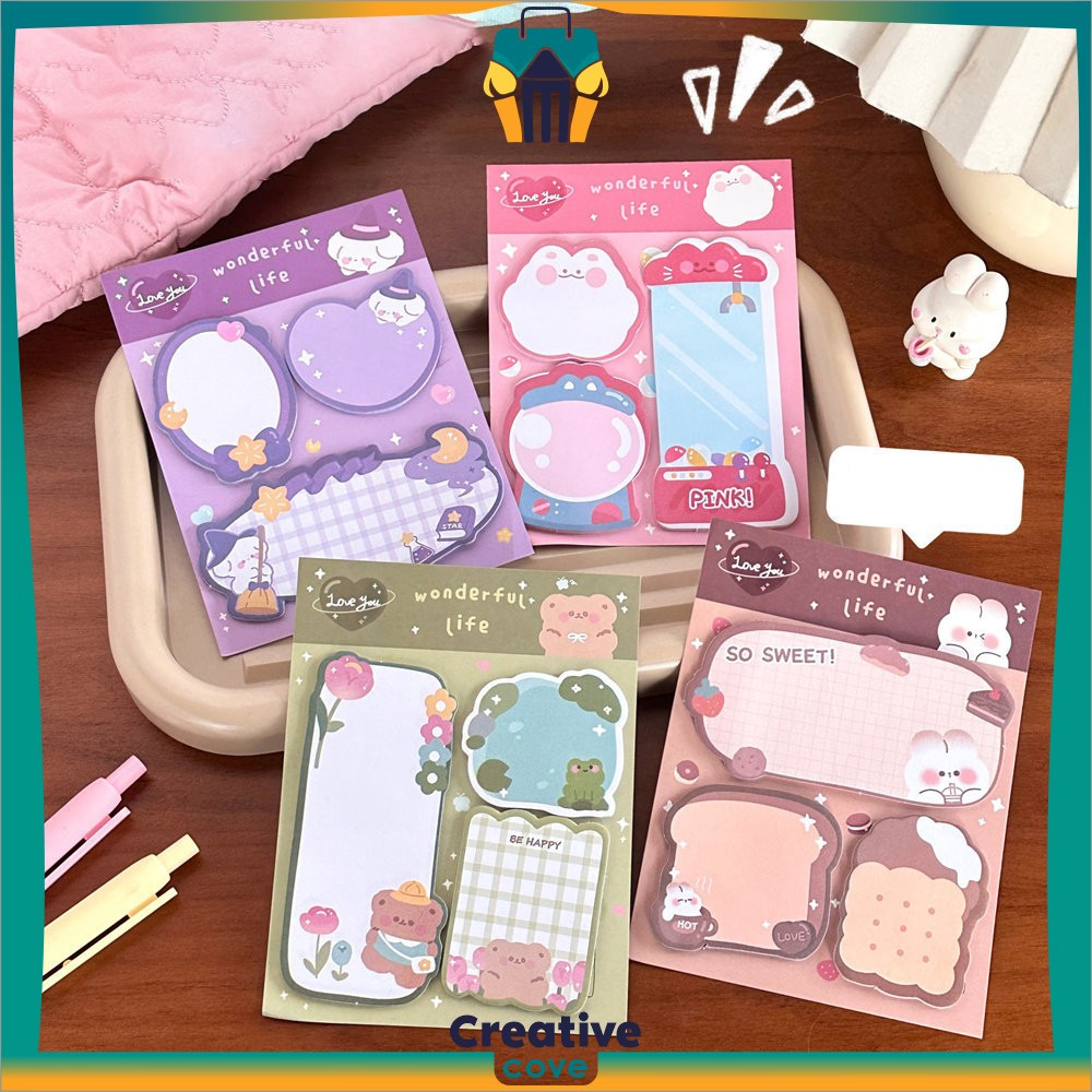 

Sticky Note 3IN1 Tempelan Kertas Motif Kartun Bear Cat / Catatan Pembatas Buku 60 Lembar Kertas Memo Pola Hewan Lucu Creative Cove A89