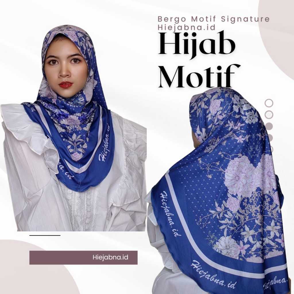 Hiejabna.id - Hijab Instan Daily Bergo Pet Motif Flower (Blue) Hijab Instan Daily Bergo Motif Bunga