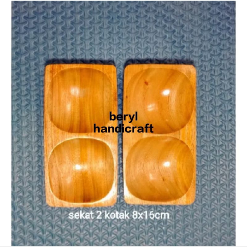 piring kayu/piring sekat 2/piring saji kotak 8x16cm