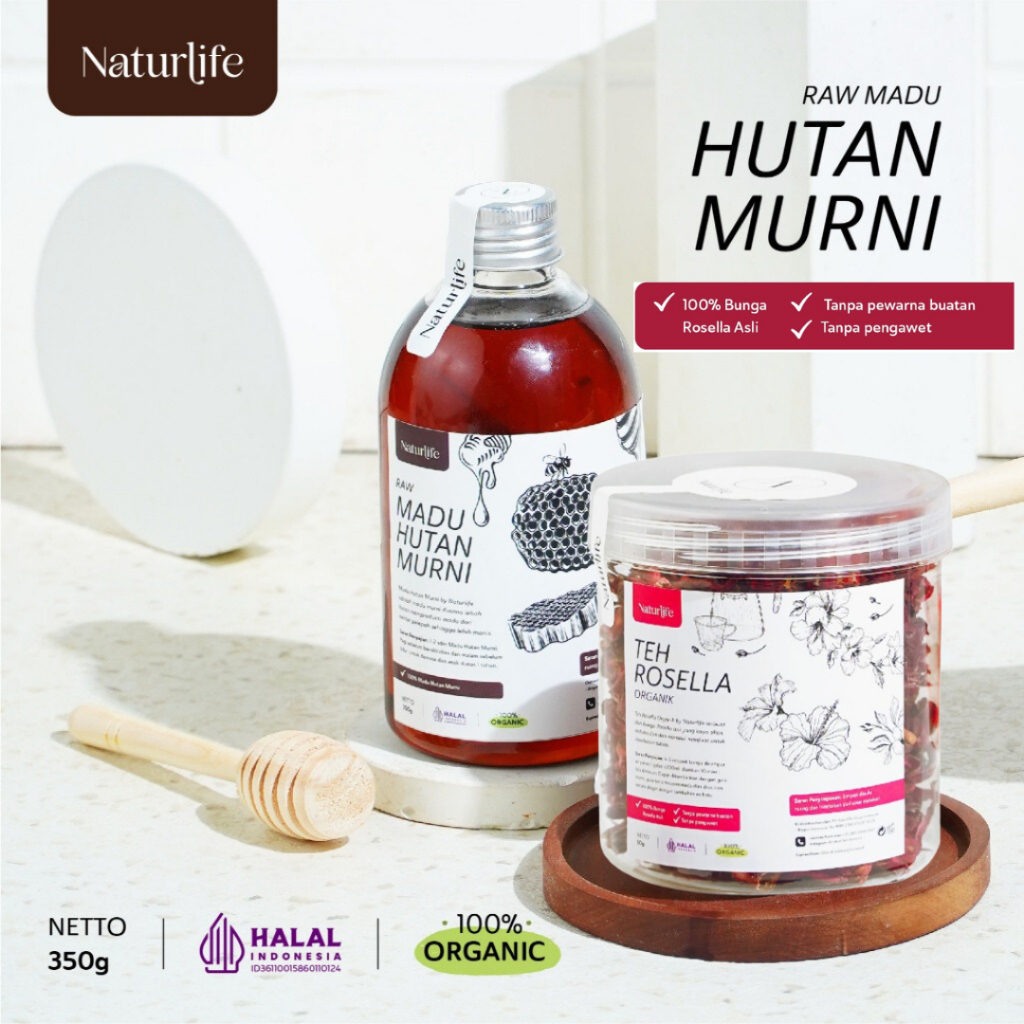 

PAKET BULKING TEH BUNGA ROSELLA MERAH KERING by NATURLIFE PREMIUM 50G DAN MADU 350G by NATURLIFE