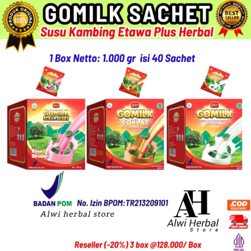 

GOMILK SACHET susu etawa plus herbal 1box netto 1000gr isi 40 sachet