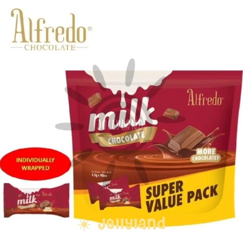 

Alfredo Milk Chocolate Coklat Susu Super Value Pack 180g (isi 40pcs @ 4.5g)