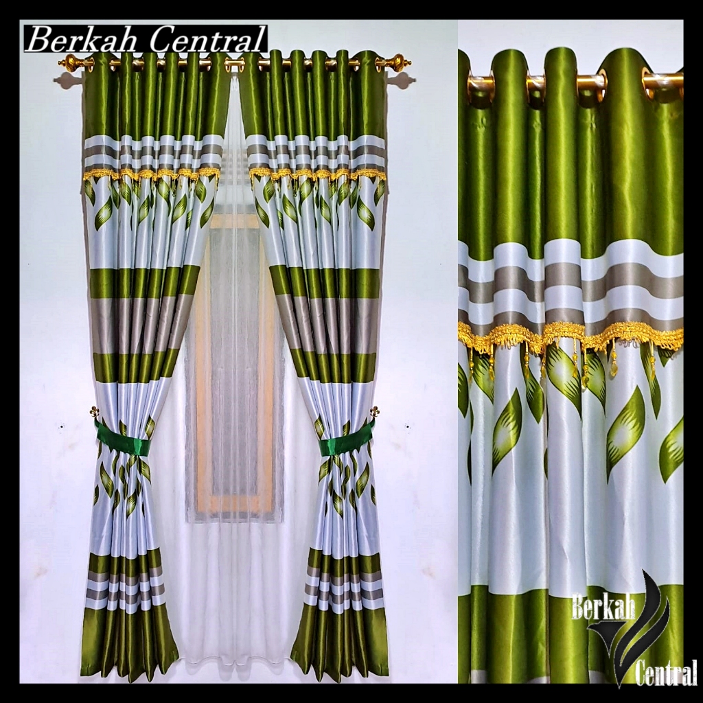 Gorden blackout printing poni tempel mewah elegan warna hijau minimalis