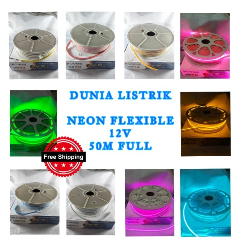 LAMPU NEON FLEX FLEXIBLE SIGN 12V, PANJANG 50M FULL SUPER TERANG (NEON BOX)(SPAREPART MOBIL DAN MOTO