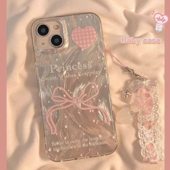 Casing IPhone love busur Casing Lucu Silver untuk IPhone 11 13 7 8 Plus XR XS Max-FE