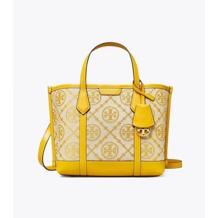 TORY BURCH Perry T Monogram Small Triple Compartment Tote Goldfinch