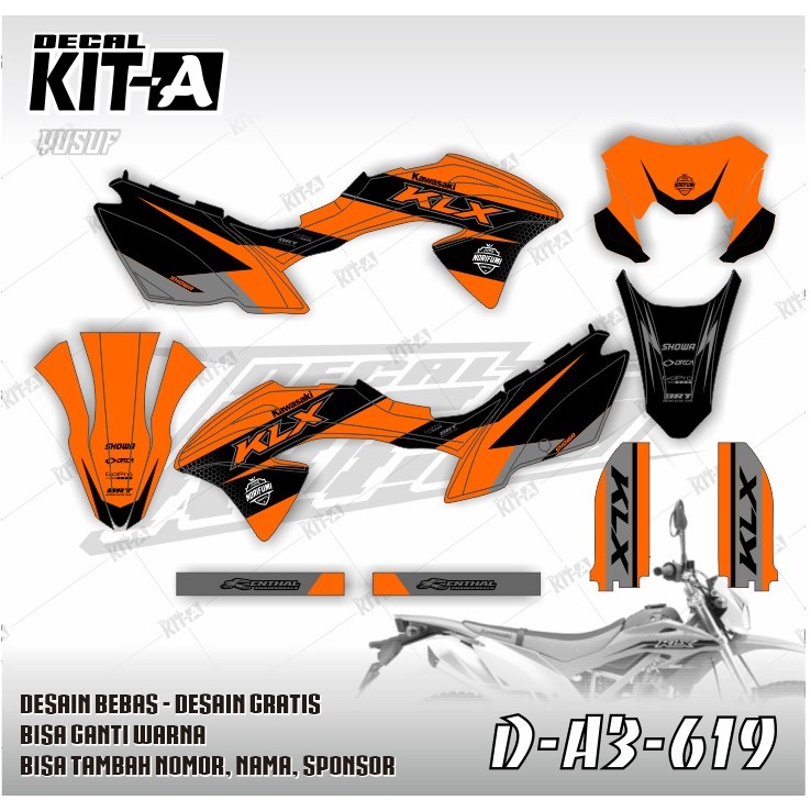 Decal Stiker Klx Bf 150 motif simpel oren hitam Dekal Striping Sticker Klx 150 Bf