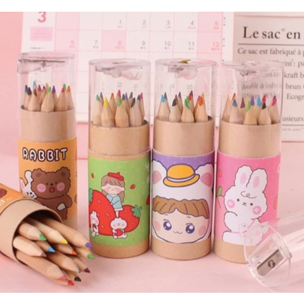 

ENISOO STORE - Pensil Warna 12 IN 1 + Serutan Pensil Color Pencils Quality Pensil Warna Karakter Kemasan Tabung Murah