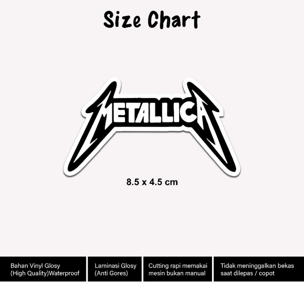 

Stiker Metal Black And White Metallica Satuan Waterproof Sticker Print Cut Helm Notebook