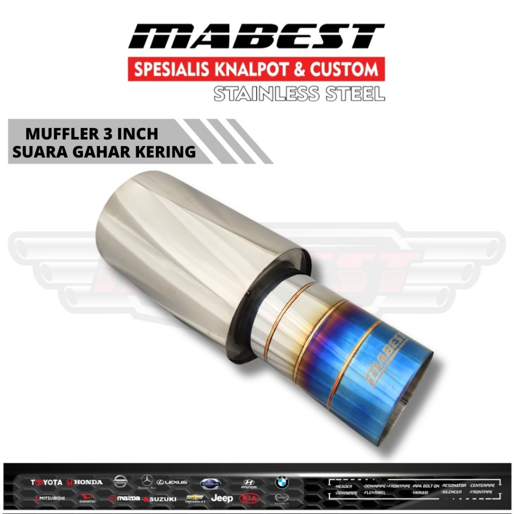 Knalpot Mobil HKS Racing Burntip Suara Ngebass Kering Stainless Out 3 Inch Avanza Jazz Sedan Xenia
