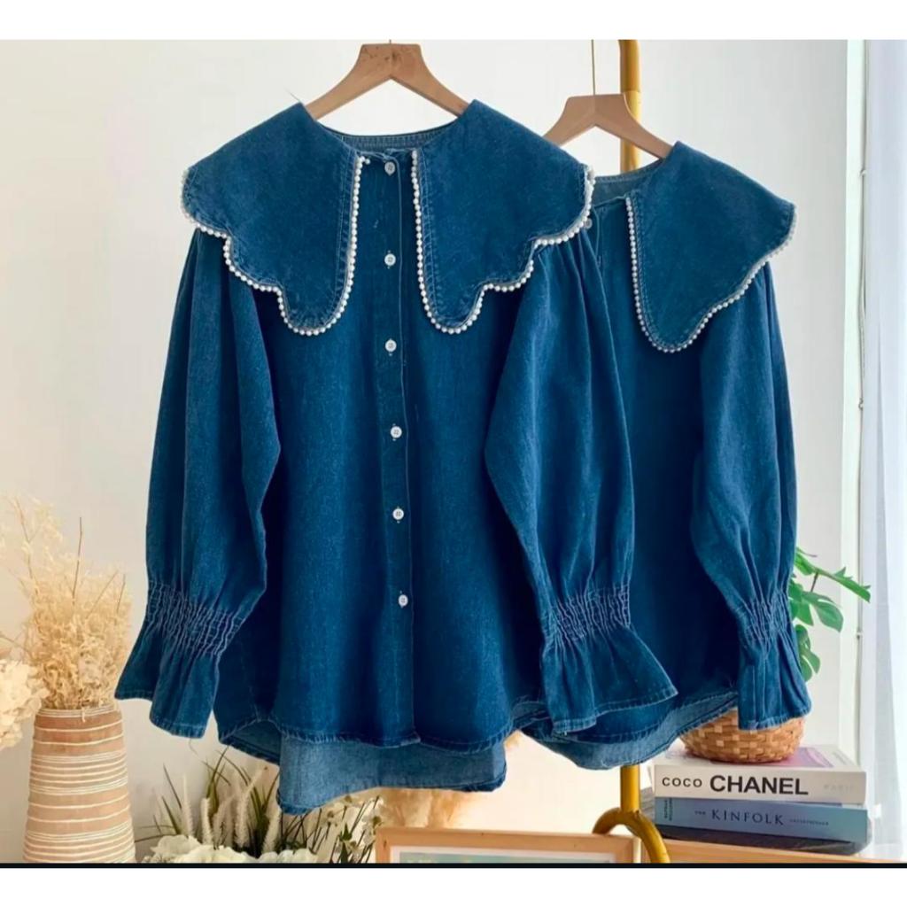 [La Vaylin] LV051 Top Atasan Kemeja Jeans Varca Tebal Oversize Wanita Korea Premium Fashion Modern T