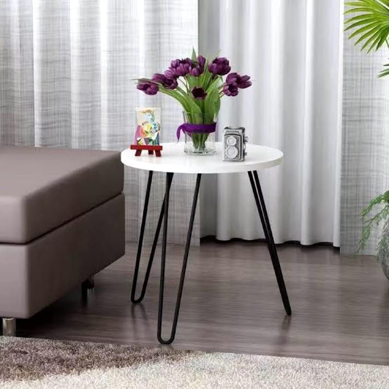 meja bulat kaki besi triangle