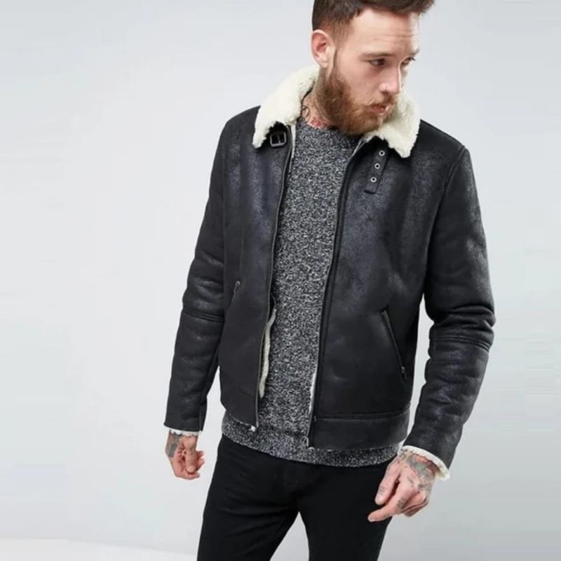 jaket pria kulit sintetis bulu domba model terbaru