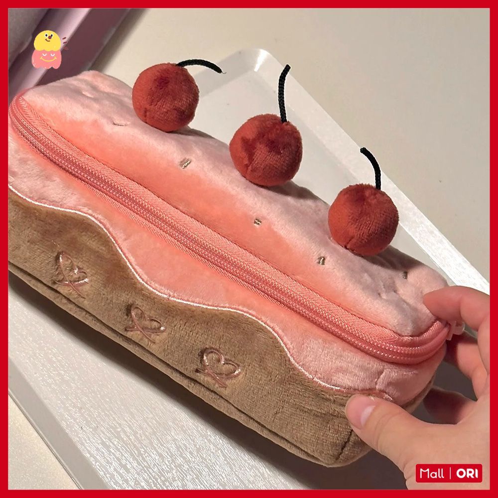 

<Ready>Cherry Cake Pencil Case Ins Cake Pen Tas Cute Cherry Girl Heart High -Value Student Large -kapacity Pencil Box Bag Tas Teks