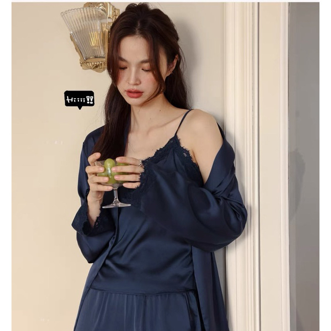 (DS5191) PIYAMA DIANE SALLY 1 SET 3 PC (BAJU, CELANA, OUTER) / KIMONO DRESS SATIN SILK PREMIUM / LIN