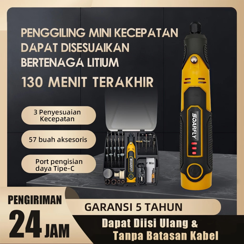 SOARFLY Mini Grinder Mini Gerinda Mini Bor Set 57Pcs Gerinda Baterai Mini / Mini die Drill Grinder