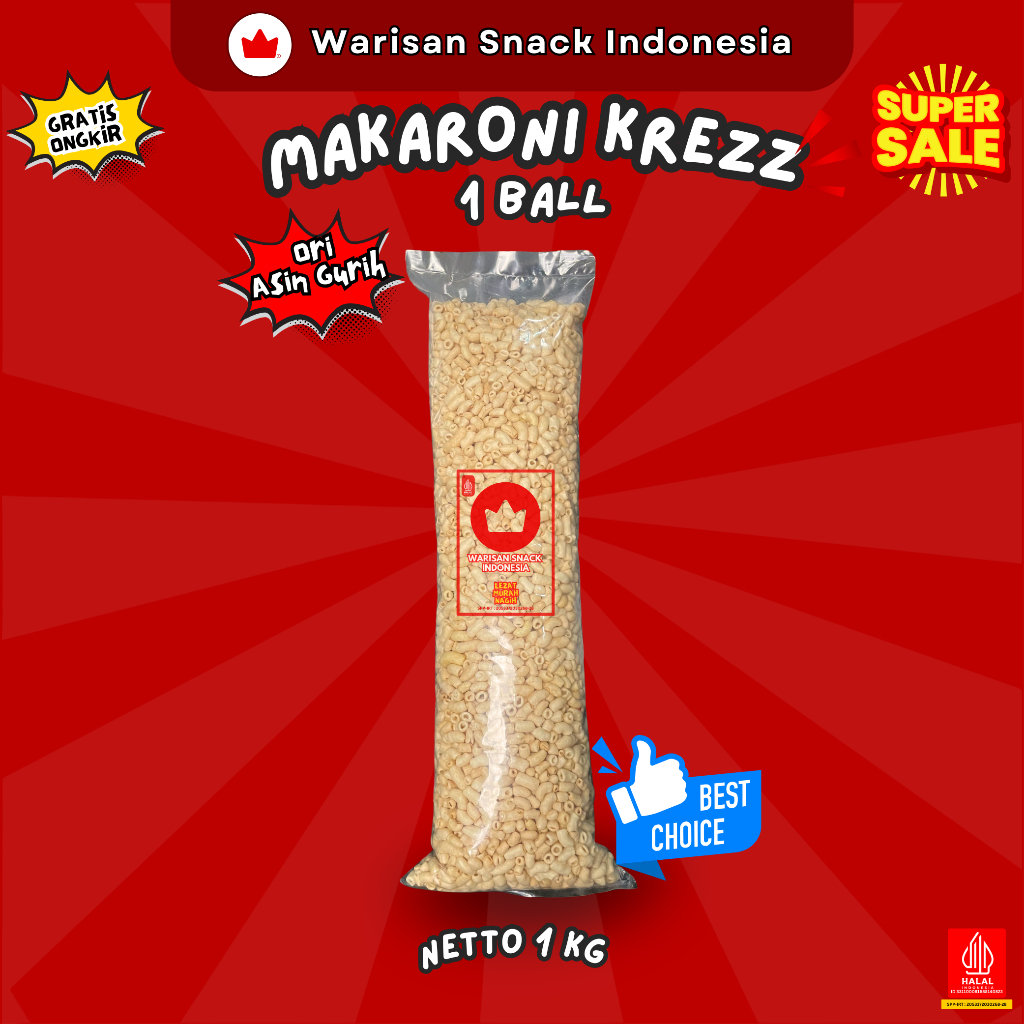 

Nycyta Home (1 Ball) Makaroni Bantat Warisan Snack Indonesia (1Kg) Makanan Ringan Krupuk Cemilan